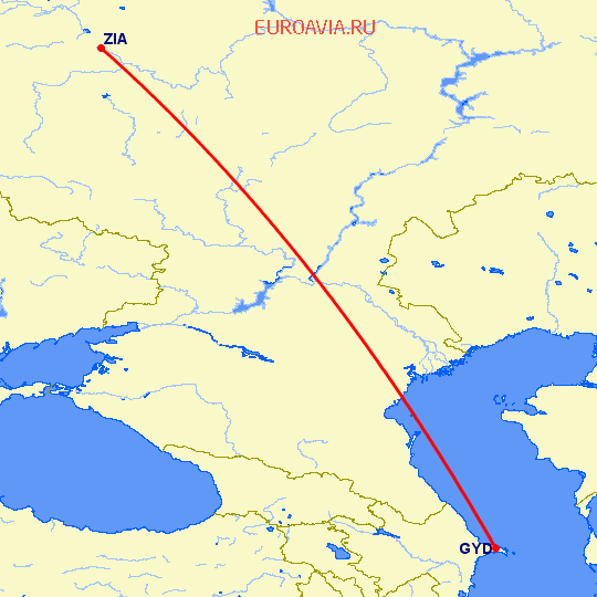 перелет Баку — Москва на карте