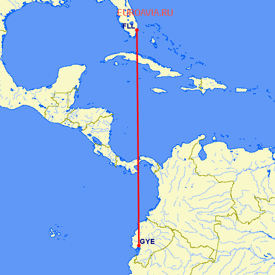 перелет Гуайяквил — Форт Лодердейл  на карте