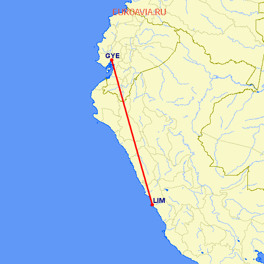 перелет Гуайяквил — Лима на карте