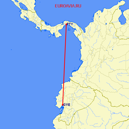 перелет Гуайяквил — Панама Сити на карте