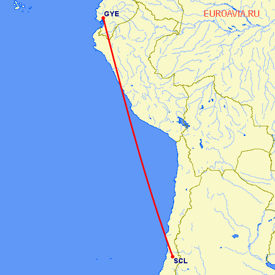 перелет Гуайяквил — Сантьяго на карте