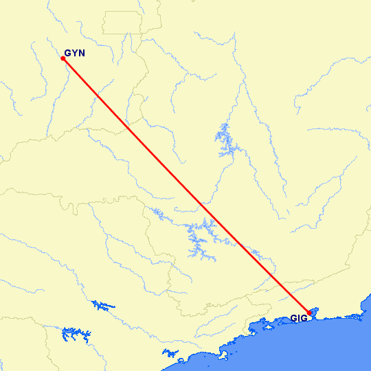 перелет Goiania — Рио-де-Жанейро на карте