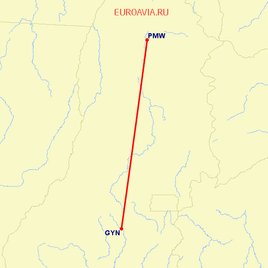 перелет Goiania — Палмас на карте