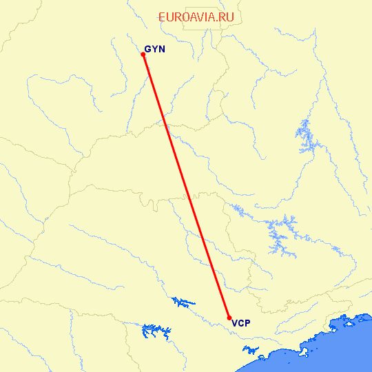 перелет Goiania — Сан Паулу на карте