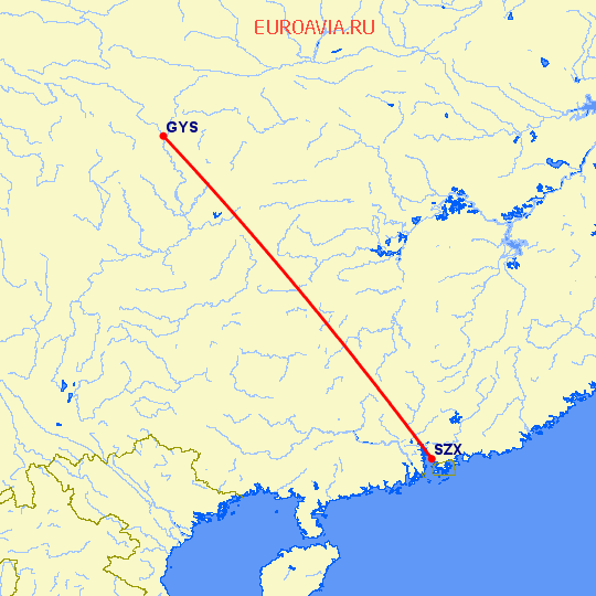 перелет Guang Yuan — Шэньчжэнь на карте