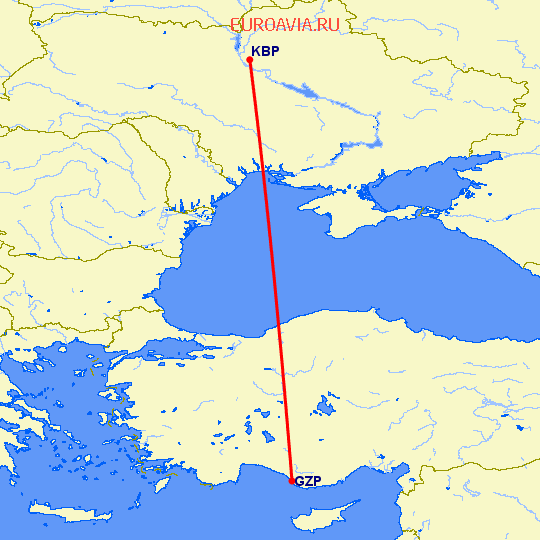 перелет Алания — Киев на карте
