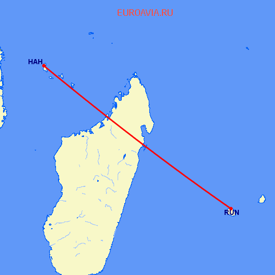 перелет Moroni — St Denis de la Reunion на карте