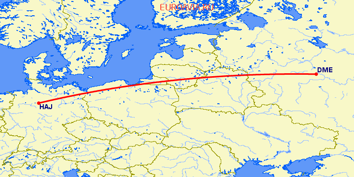 перелет Ганновер — Москва на карте