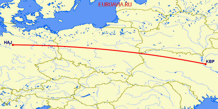 перелет Ганновер — Киев на карте