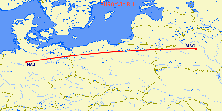 перелет Ганновер — Минск на карте