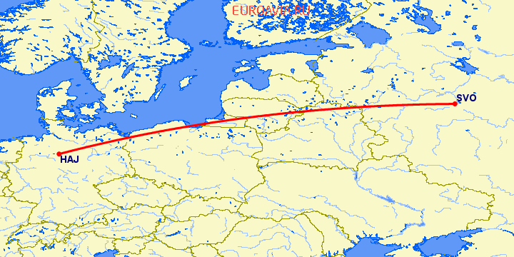 перелет Ганновер — Москва на карте