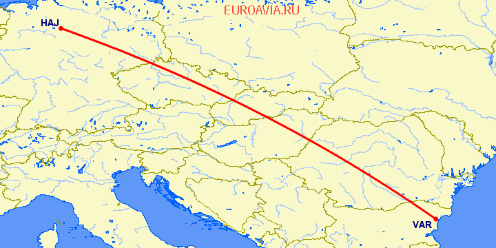перелет Ганновер — Варна на карте