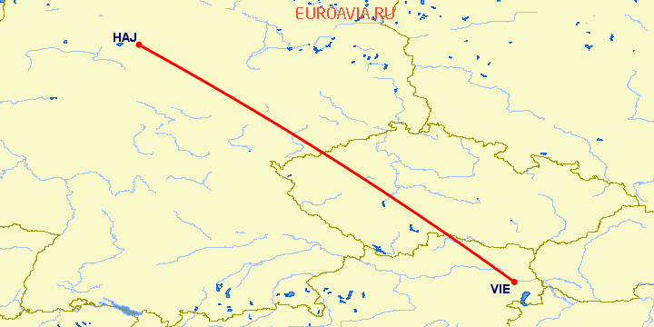 перелет Ганновер — Вена на карте