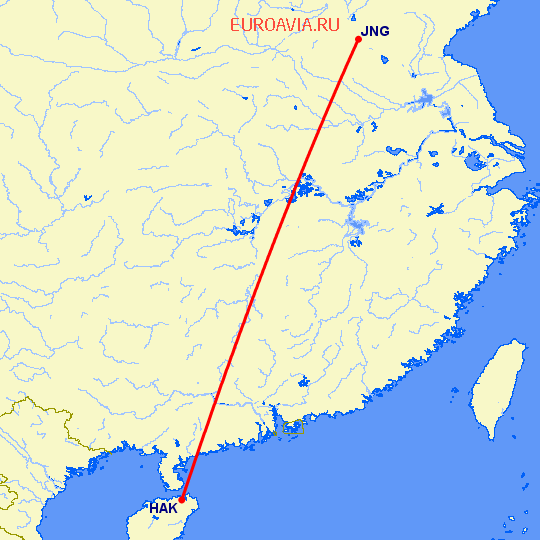 перелет Хайкоу — Цзинин на карте