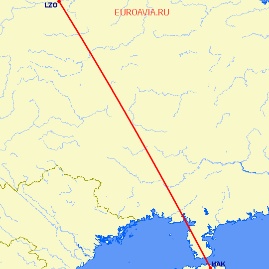 перелет Хайкоу — Лужчоу на карте