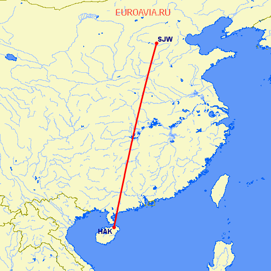 перелет Хайкоу — Шицзяжун на карте
