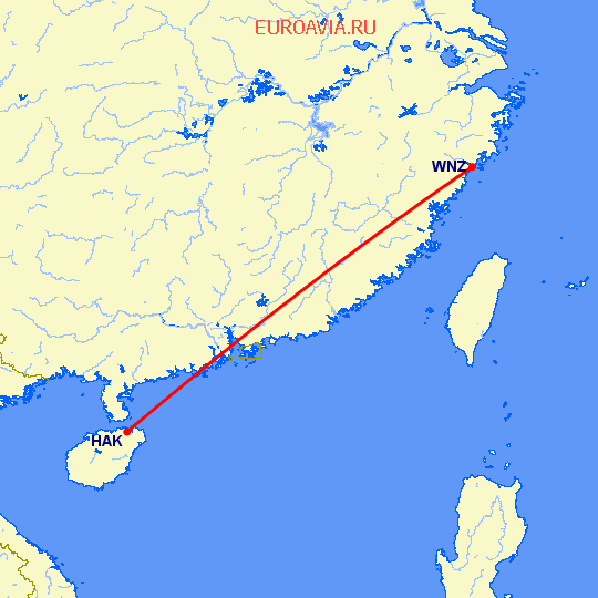 перелет Хайкоу — Венчжоу на карте