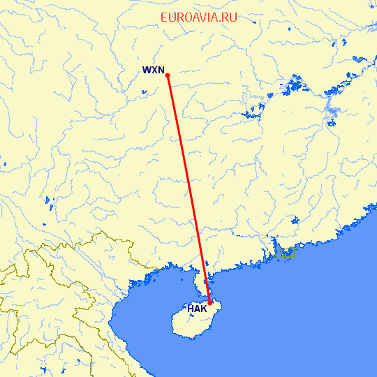 перелет Хайкоу — Wanxian на карте