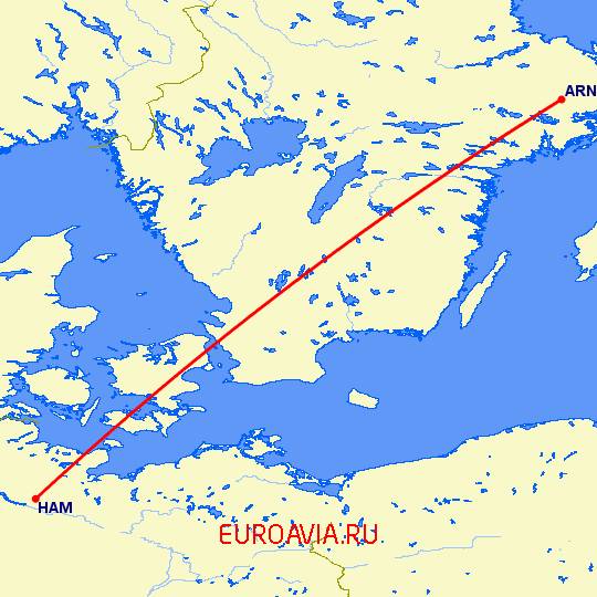 перелет Гамбург — Стокгольм на карте