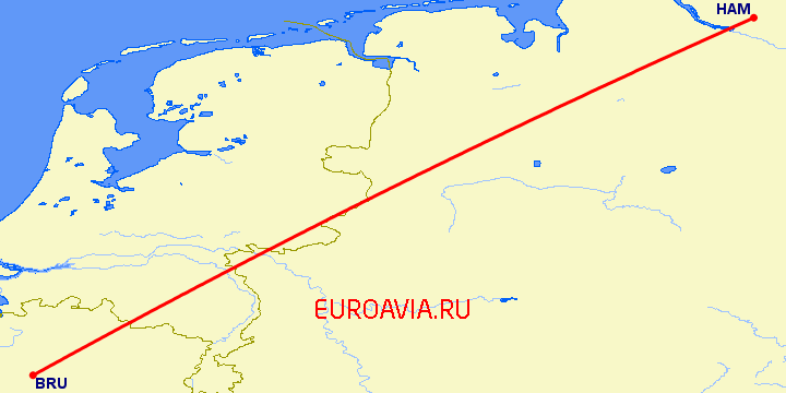 перелет Гамбург — Брюссель на карте