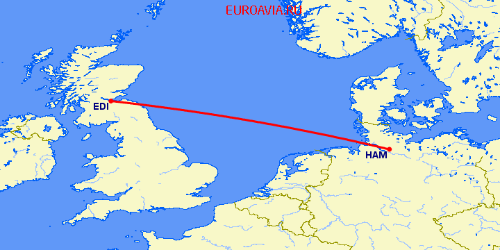 перелет Гамбург — Эдинбург на карте