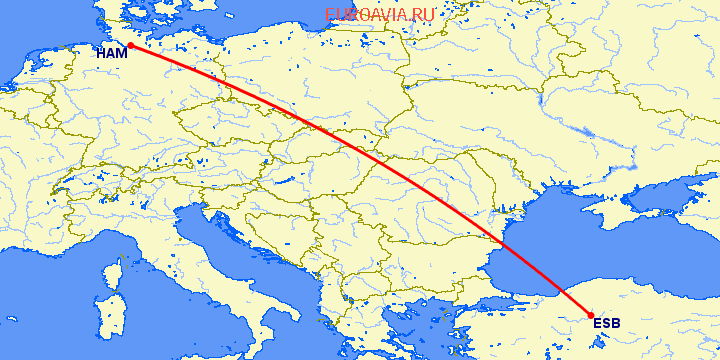 перелет Гамбург — Анкара на карте