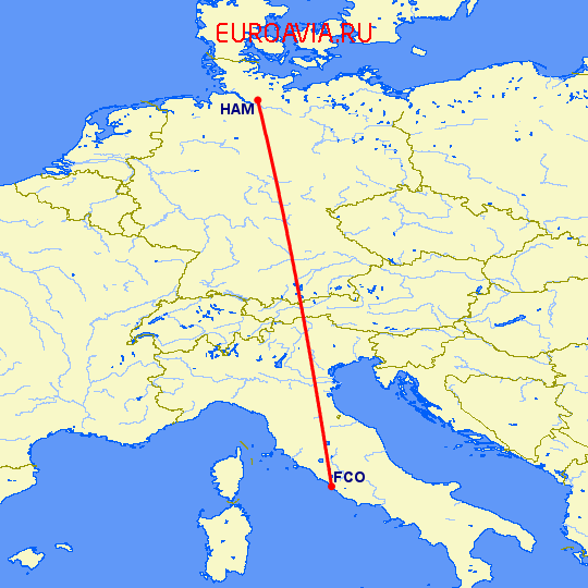перелет Гамбург — Рим на карте