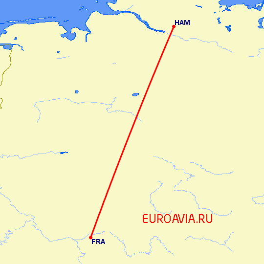 перелет Гамбург — Франкфурт на Майне на карте
