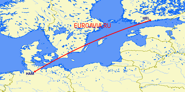 перелет Гамбург — Хельсинки на карте