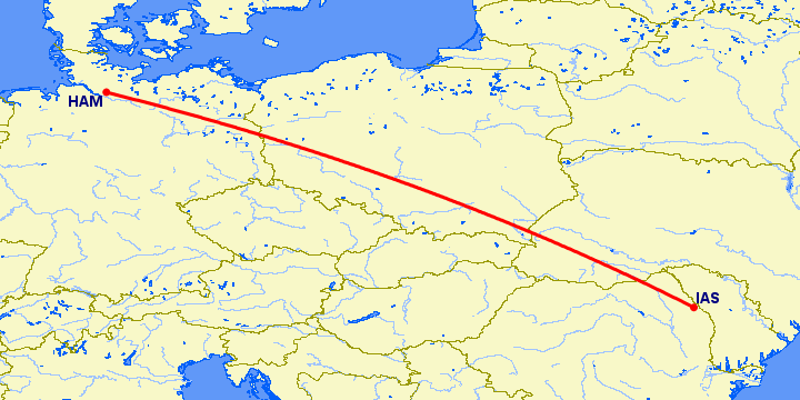перелет Гамбург — Иаси на карте