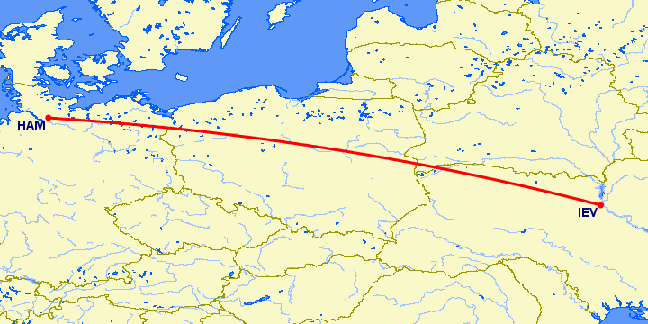 перелет Гамбург — Киев на карте
