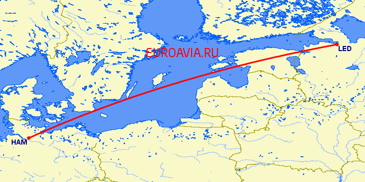 перелет Гамбург — Санкт Петербург на карте