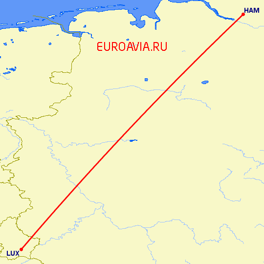 перелет Гамбург — Люксембург на карте