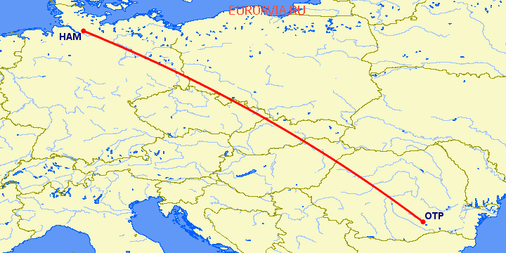 перелет Гамбург — Бухарест на карте