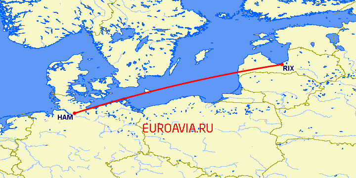 перелет Гамбург — Рига на карте