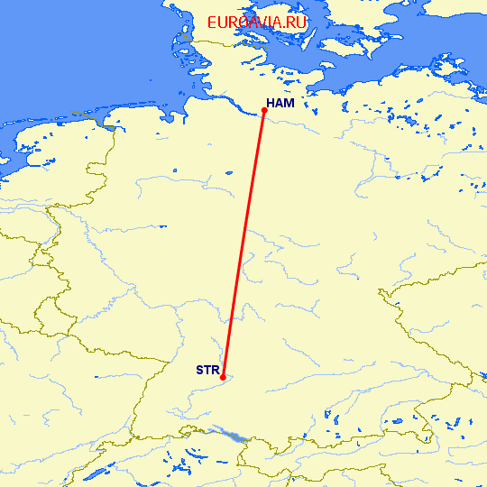 перелет Гамбург — Штуттгард на карте