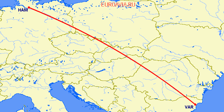 перелет Гамбург — Варна на карте