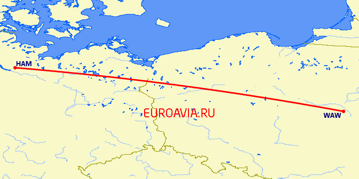 перелет Гамбург — Варшава на карте