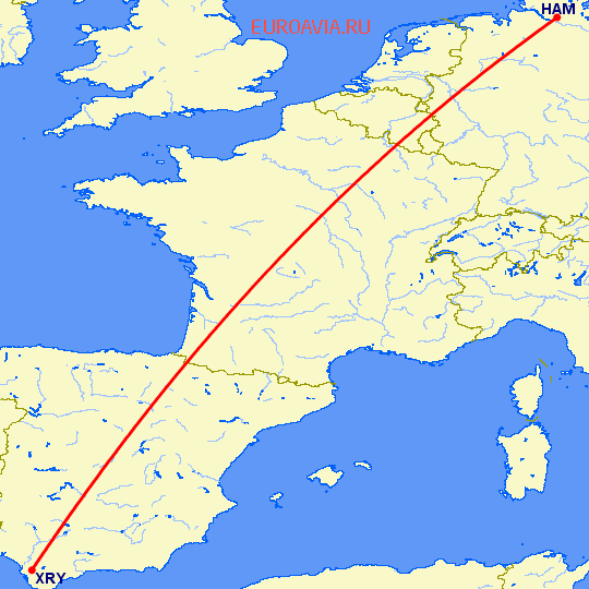 перелет Гамбург — Херес де ла Фронтера  на карте