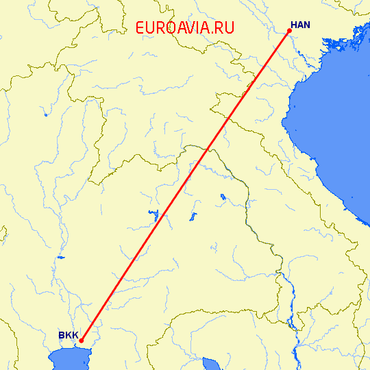 перелет Ханой — Бангкок на карте