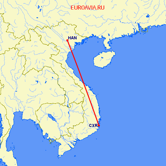 перелет Ханой — Камрань на карте