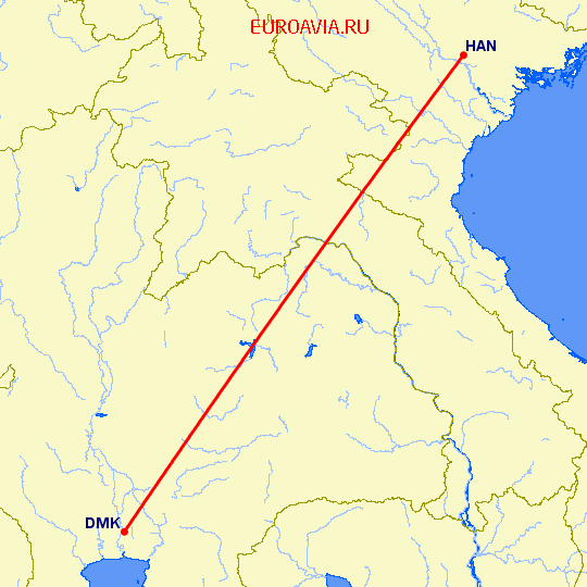 перелет Ханой — Бангкок на карте