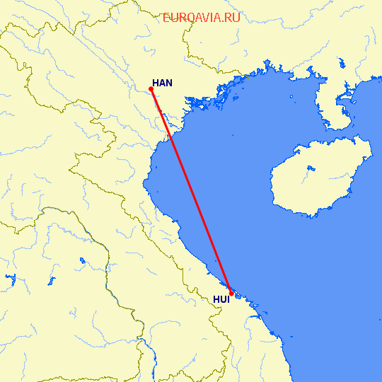 перелет Ханой — Гуе на карте