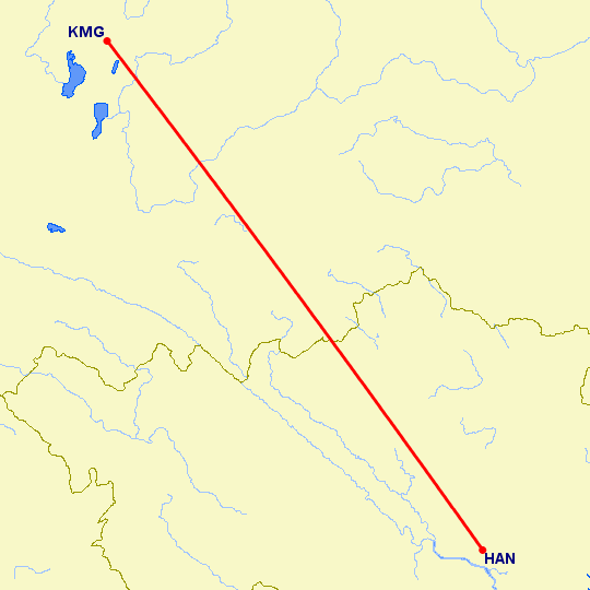 перелет Ханой — Кунминг на карте