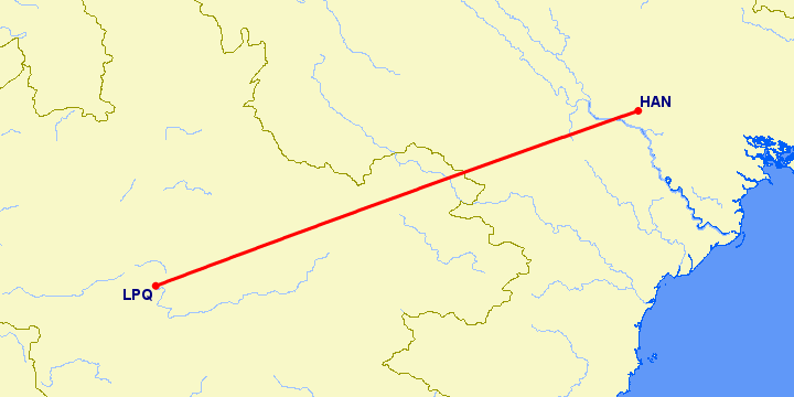 перелет Ханой — Луанг Прабанг на карте