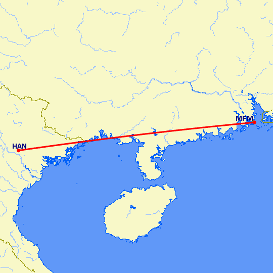 перелет Ханой — Макао на карте
