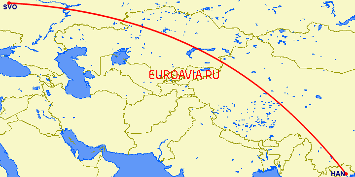 перелет Ханой — Москва на карте