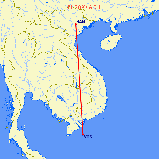 перелет Ханой — Con Dao на карте