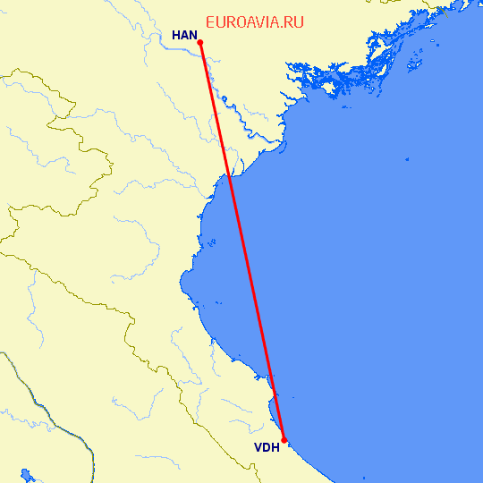 перелет Ханой — Донгхой на карте