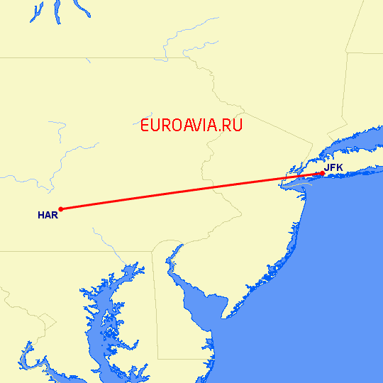 перелет Harrisburg — Нью Йорк на карте